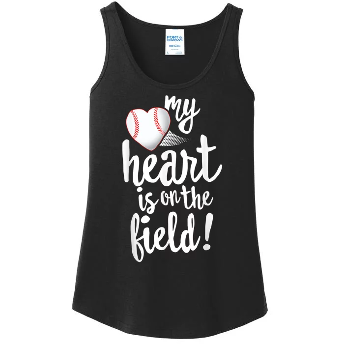 My Heart Is On The Field Baseball Tee Tee Ball Mom Dad Ladies Essential Tank