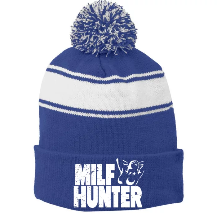 Milf Hunter Inappropriate Rude Humor Gift Stripe Pom Pom Beanie