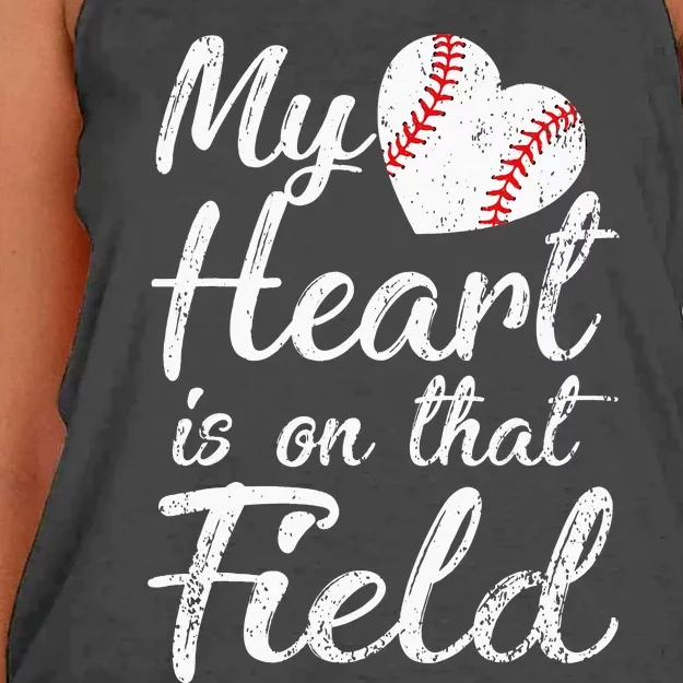 My Heart is on That Field Tee Baseball Women's Knotted Racerback Tank