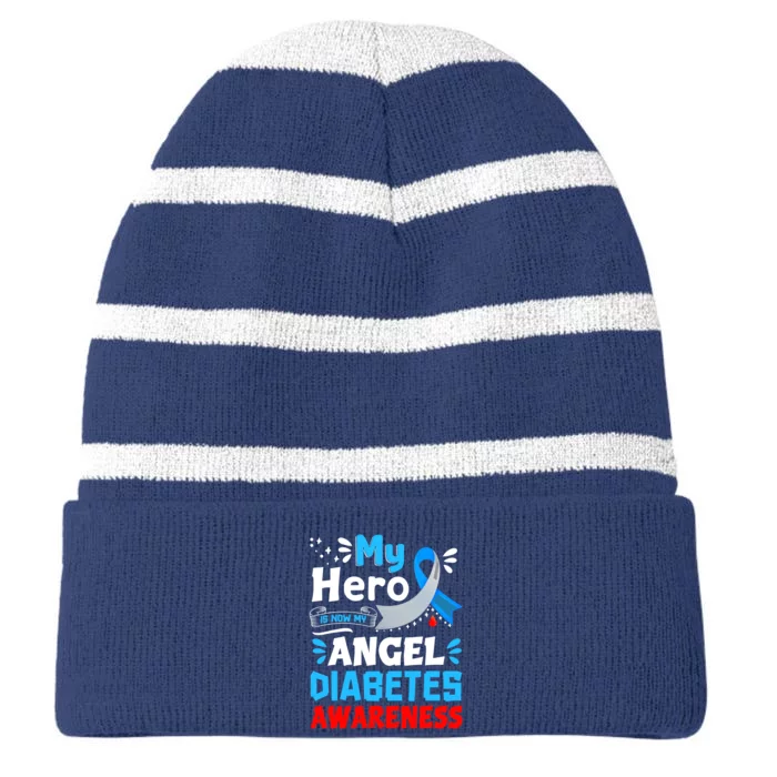 My Hero Is Now My Angel T1D Type 1 Diabetes Awareness Day Striped Beanie with Solid Band