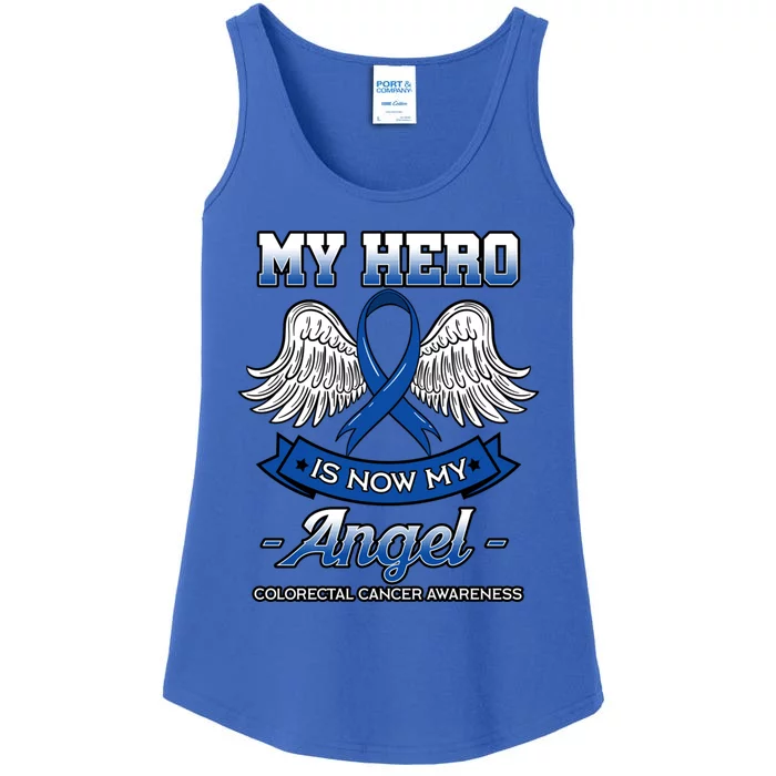 My Hero Is Now My Angel Colorectal Cancer Crc Awareness Gift Ladies Essential Tank