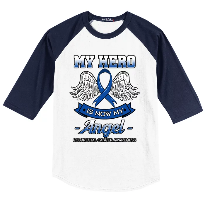 My Hero Is Now My Angel Colorectal Cancer Crc Awareness Gift Baseball Sleeve Shirt