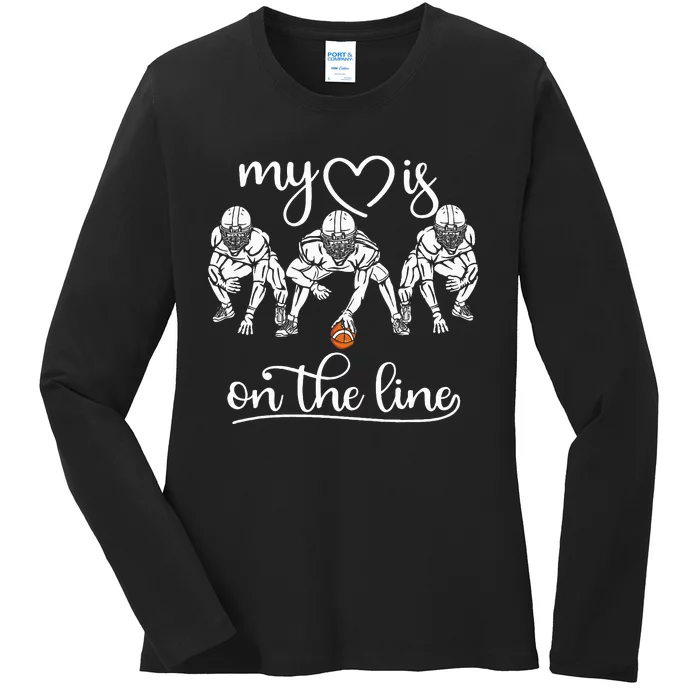 My Heart Is On The Line Offensive Lineman Vintage Football Ladies Long Sleeve Shirt