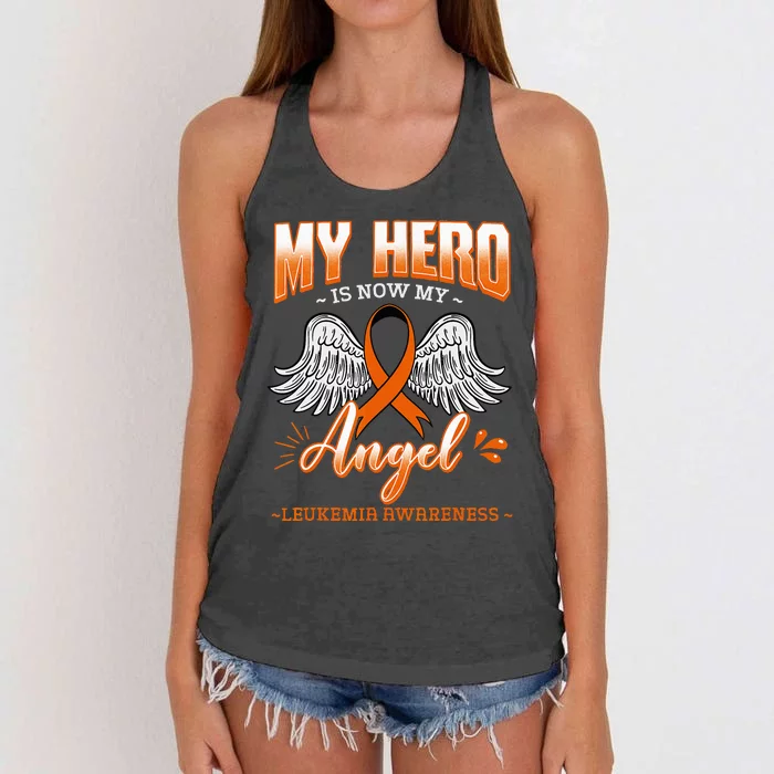 My Hero Is Now My Angel Leukemia Bone Marrow Hematologists Women's Knotted Racerback Tank