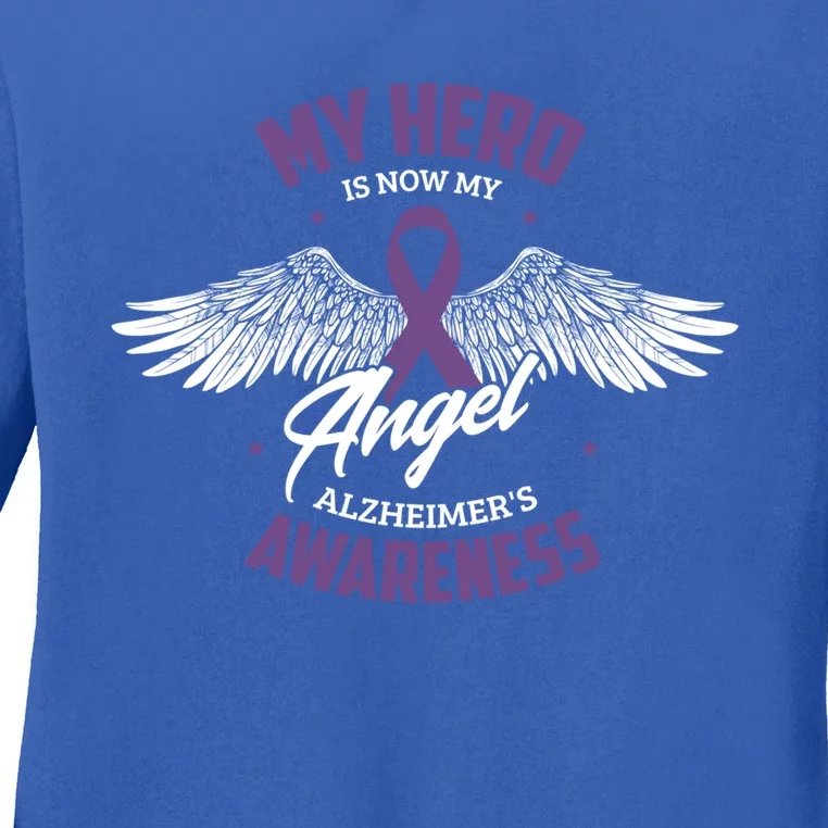 My Hero Is Now My Angel Alzheimer's Awareness Alzheimer Cute Gift Ladies Long Sleeve Shirt