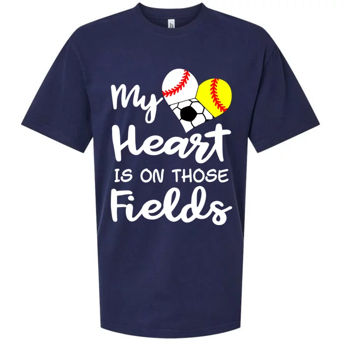 My Heart Is On Those Fields Baseball Softball Soccer Mom Gift Sueded Cloud Jersey T-Shirt