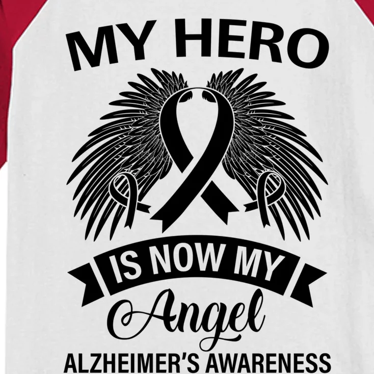 My Hero Is Now My Angel Alzheimer's Awareness Purple Ribbon Gift Kids Colorblock Raglan Jersey