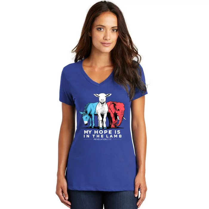 My Hope Is In The Lamb Christian God Jesus Women's V-Neck T-Shirt