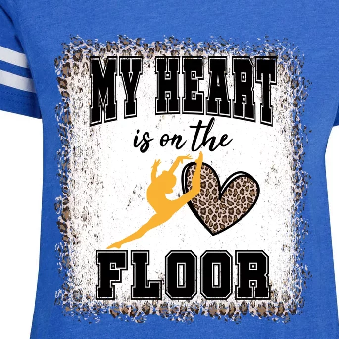 My Heart Is On The Floor Bleached Leopard Proud Gymnast Mom Meaningful Gift Enza Ladies Jersey Football T-Shirt