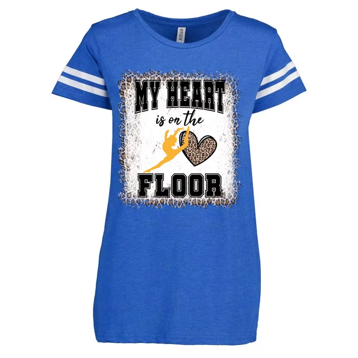 My Heart Is On The Floor Bleached Leopard Proud Gymnast Mom Meaningful Gift Enza Ladies Jersey Football T-Shirt