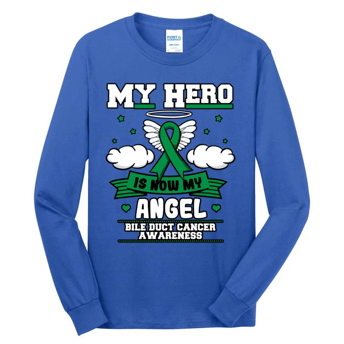 My Hero Is Now My Angel Bile Duct Cancer Awareness Fighter Gift Tall Long Sleeve T-Shirt