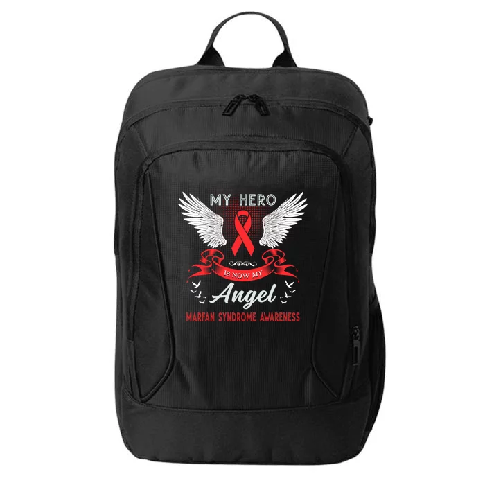 My Hero Is Now My Angel Marfan Syndrome Awareness Red Ribbon Funny Gift City Backpack