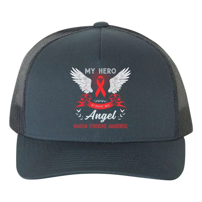 My Hero Is Now My Angel Marfan Syndrome Awareness Red Ribbon Funny Gift Yupoong Adult 5-Panel Trucker Hat