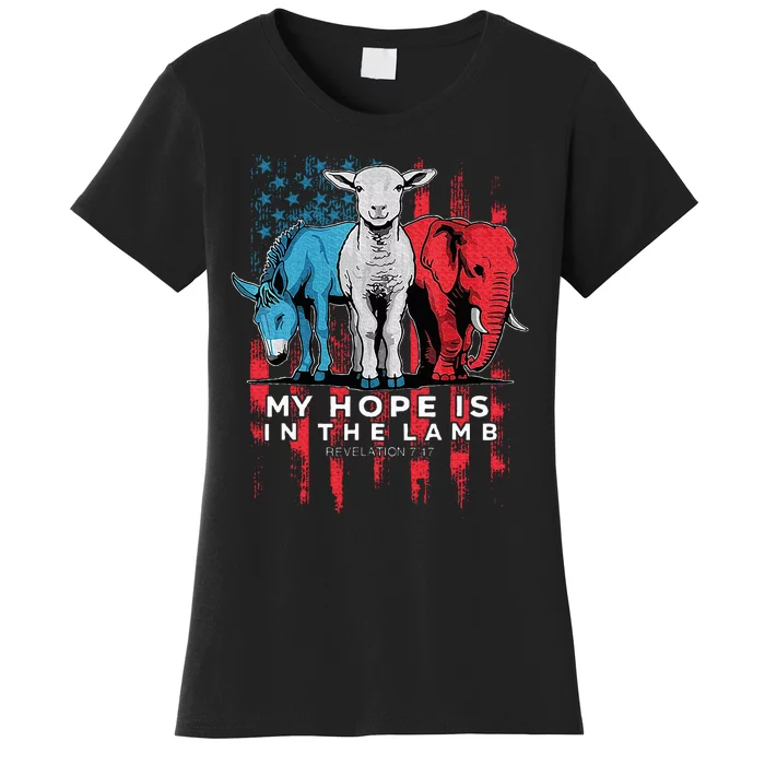 My Hope Is In The Lamb Christian Jesus God Donkey Elephan Women's T-Shirt