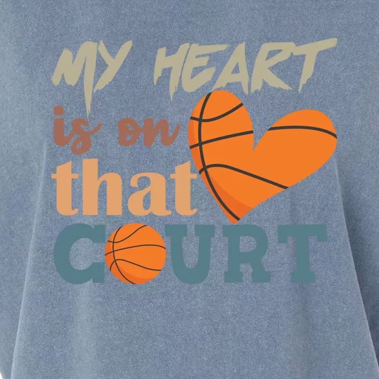 My Heart Is On That Court Designs For Basketball Mom Cool Gift Garment-Dyed Women's Muscle Tee