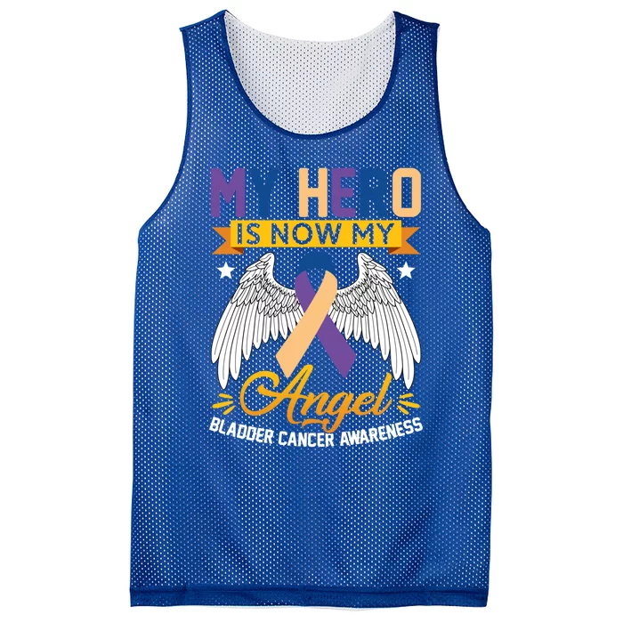 My Hero Is Now My Angel Bladder Cancer Awareness Supporter Gift Mesh Reversible Basketball Jersey Tank