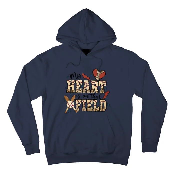 My Heart Is On That Field Baseball Leopard Mom Softball Tee Hoodie