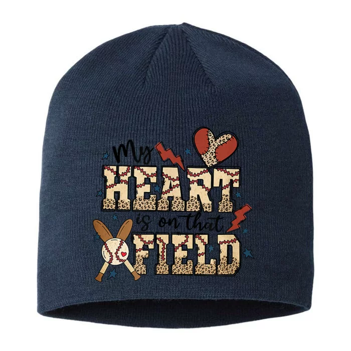 My Heart Is On That Field Baseball Leopard Mom Softball Tee 8 1/2in Sustainable Knit Beanie