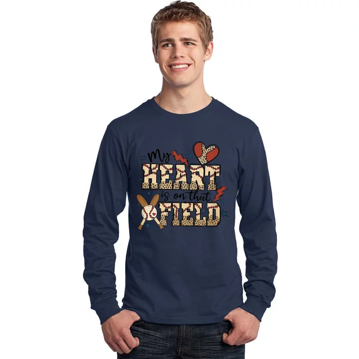 My Heart Is On That Field Baseball Leopard Mom Softball Tee Tall Long Sleeve T-Shirt