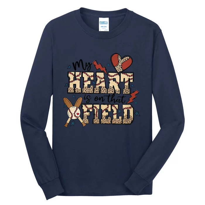 My Heart Is On That Field Baseball Leopard Mom Softball Tee Tall Long Sleeve T-Shirt