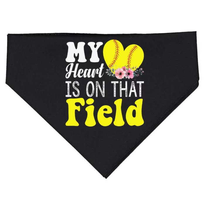 My Heart is on That Field Baseball Tee Softball Mom Gifts USA-Made Doggie Bandana