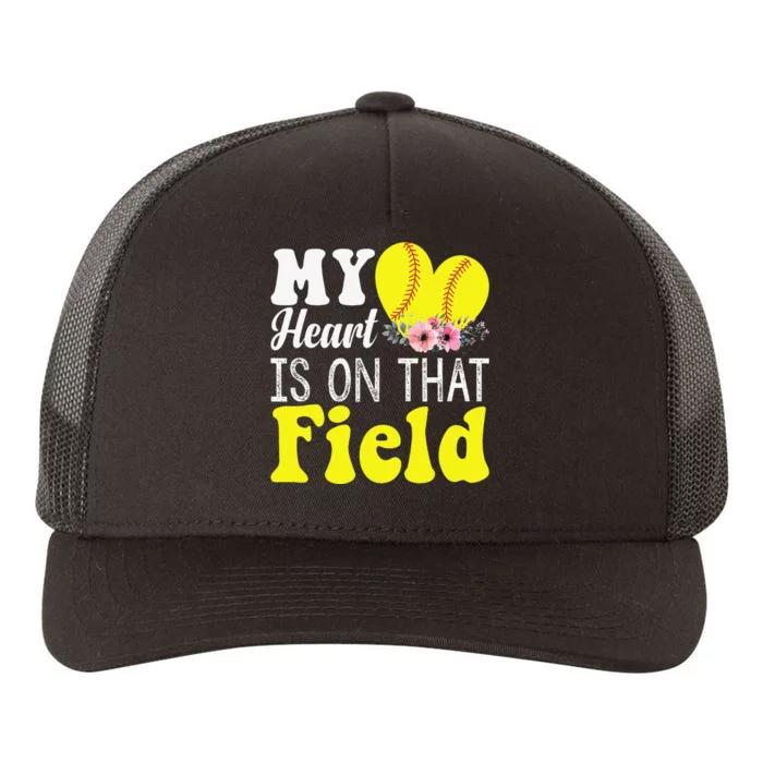 My Heart is on That Field Baseball Tee Softball Mom Gifts Yupoong Adult 5-Panel Trucker Hat