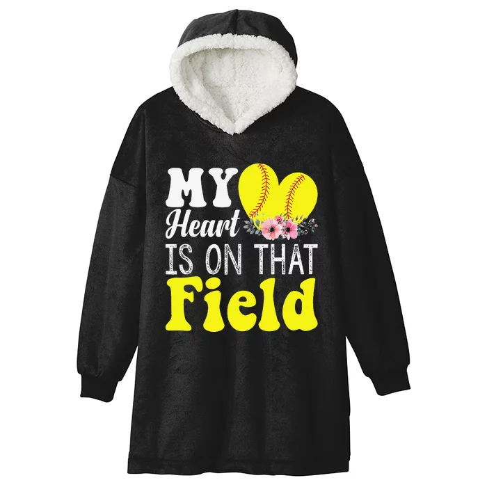 My Heart is on That Field Baseball Tee Softball Mom Gifts Hooded Wearable Blanket