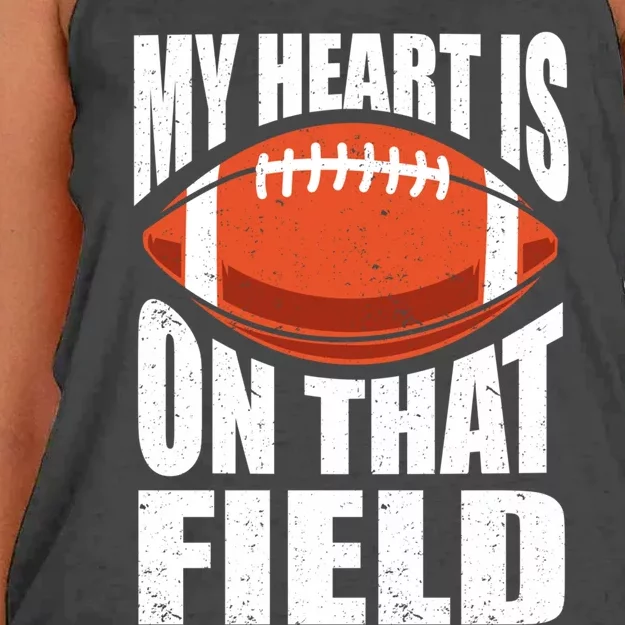 My Heart Is On That Field American Football Mom Dad Meaningful Gift Women's Knotted Racerback Tank