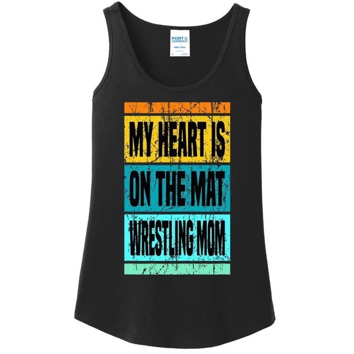 My Heart Is On The Mat Wrestling Mom Funny Wrestling Mother Ladies Essential Tank