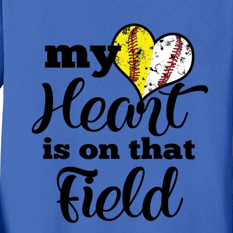 My Heart Is On That Field Baseball Softball Parent Gift Kids Long Sleeve Shirt