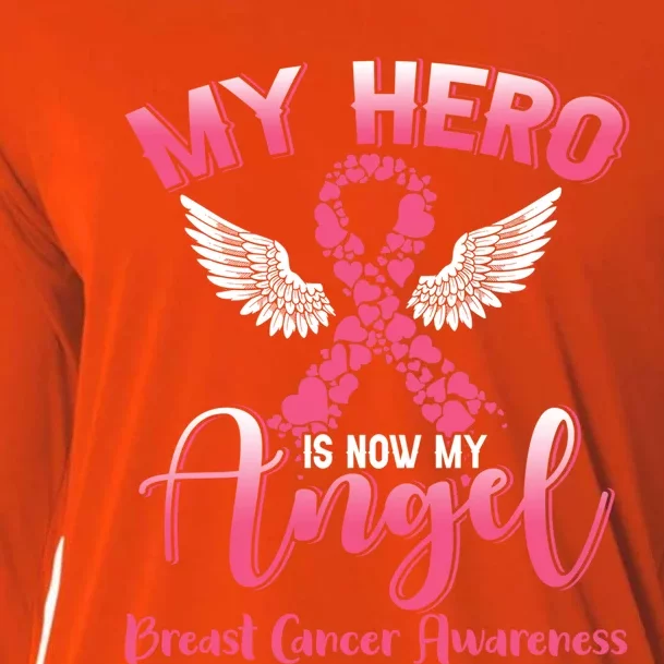 My Hero Is Now My Angel Breast Cancer Pink Ribbon Wings Funny Gift Cooling Performance Long Sleeve Crew