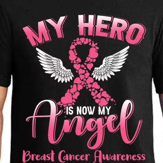 My Hero Is Now My Angel Breast Cancer Pink Ribbon Wings Funny Gift Pajama Set