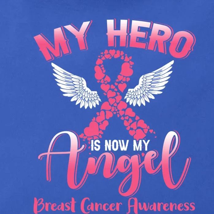 My Hero Is Now My Angel Breast Cancer Pink Ribbon Wings Funny Gift Zip Tote Bag