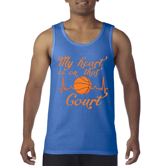 My Heart Is On That Court Designs For Basketball Mom Gift Tank Top