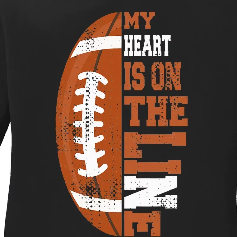 My Heart is on the Line Football Ladies Long Sleeve Shirt