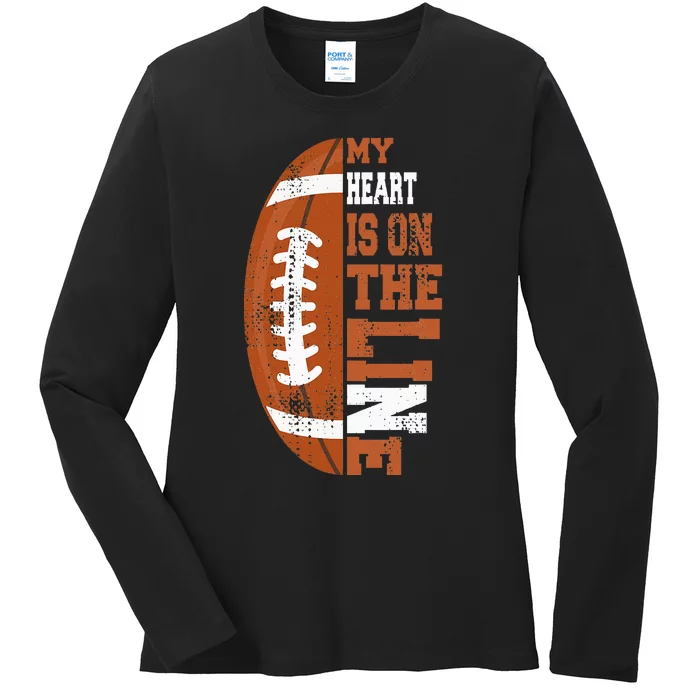 My Heart is on the Line Football Ladies Long Sleeve Shirt