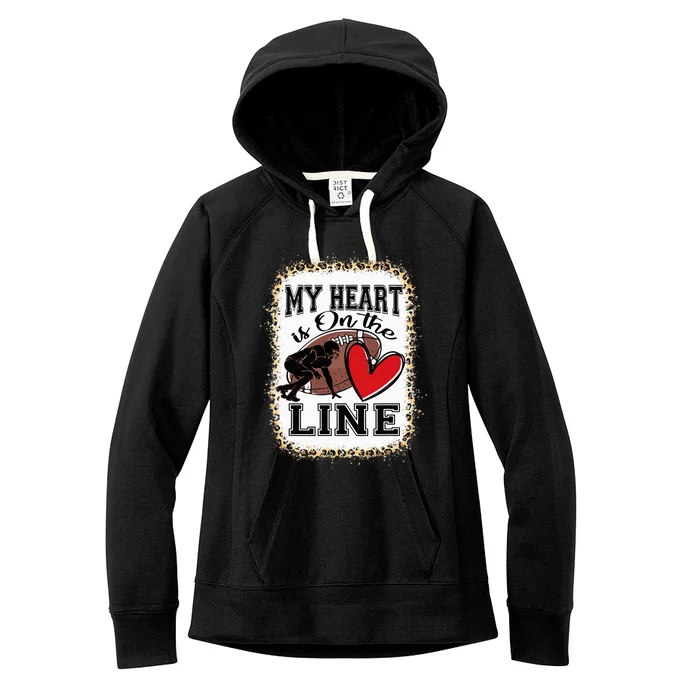 My Heart Is On The Line Offensive Lineman Football Leopard Women's Fleece Hoodie