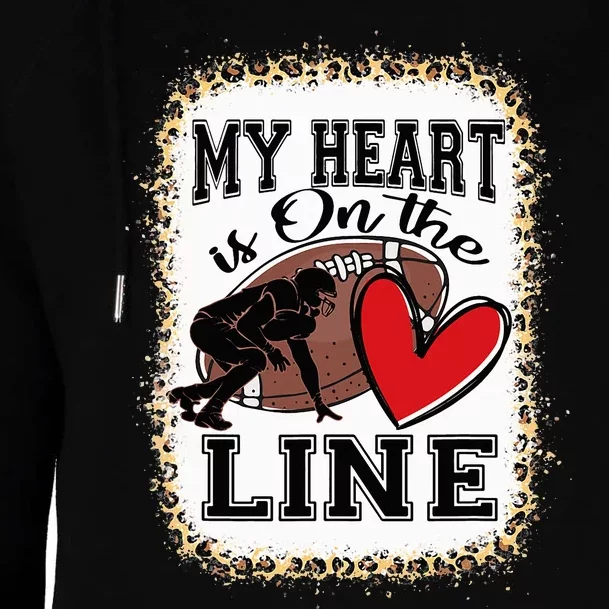 My Heart Is On The Line Offensive Lineman Football Leopard Womens Funnel Neck Pullover Hood