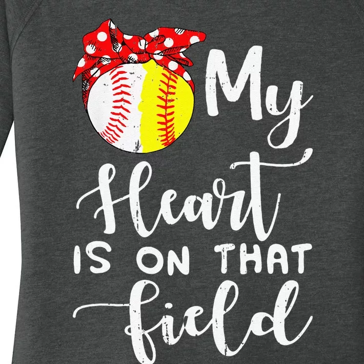 My Heart is on That Field Baseball Softball Mom Retro Women's Perfect Tri Tunic Long Sleeve Shirt