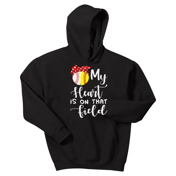 My Heart is on That Field Baseball Softball Mom Retro Kids Hoodie