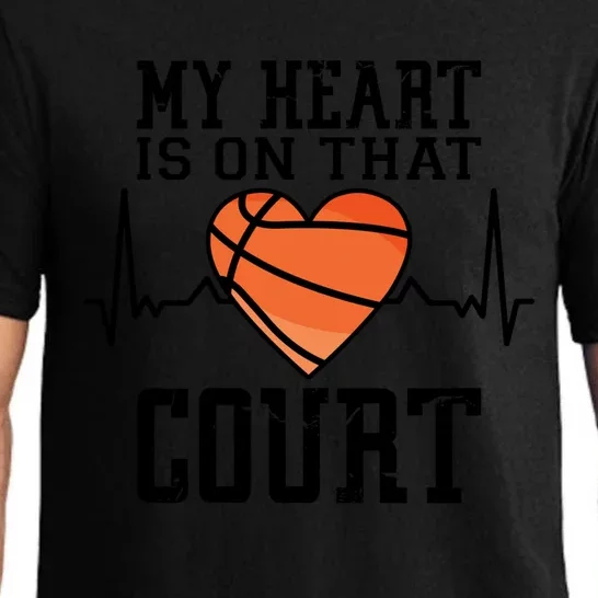 My Heart Is On That Court Basketball Dad Basketball Mom Cute Gift Pajama Set