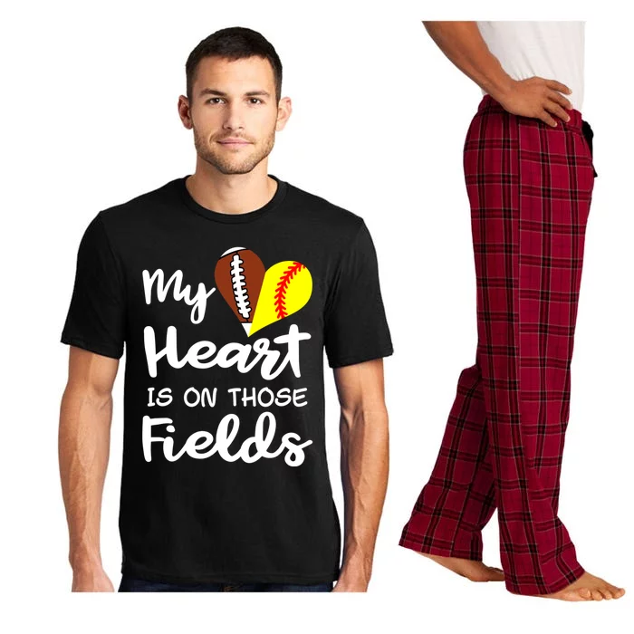 My Heart Is On Those Fields Football Softball Player Mom Gift Pajama Set