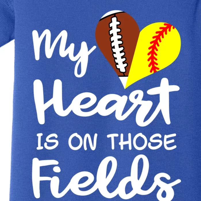 My Heart Is On Those Fields Football Softball Player Mom Gift Baby Bodysuit