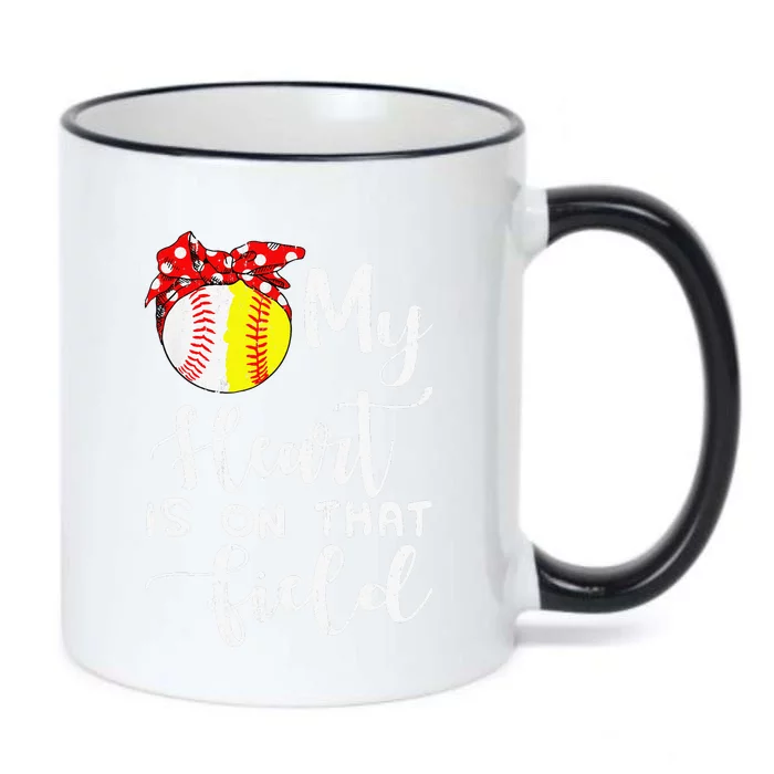 My Heart is on That Field Baseball Softball Mom Black Color Changing Mug