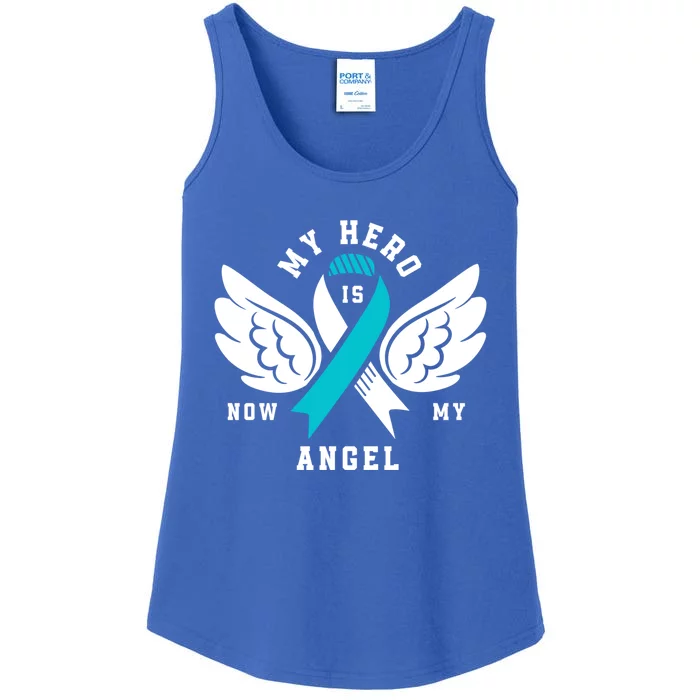 My Hero Is Now My Angel Cervical Cancer Awareness Gift Ladies Essential Tank