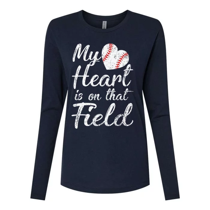 My Heart Is On That Field Baseball Softball Mom Gifts Womens Cotton Relaxed Long Sleeve T-Shirt