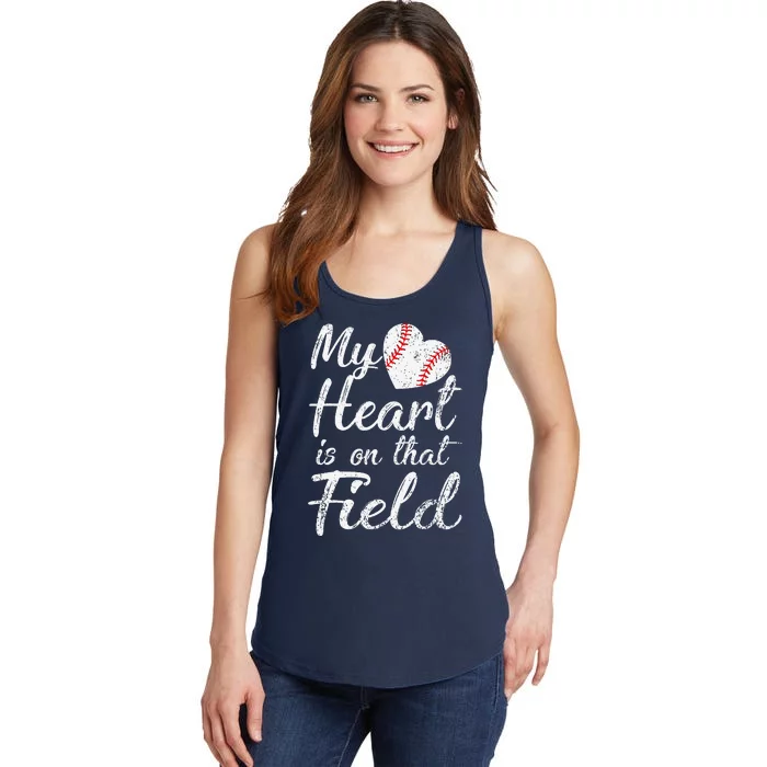 My Heart Is On That Field Baseball Softball Mom Gifts Ladies Essential Tank