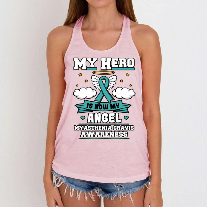 My Hero Is Now My Angel Myasthenia Gravis Clouds Neurologist Gift Women's Knotted Racerback Tank