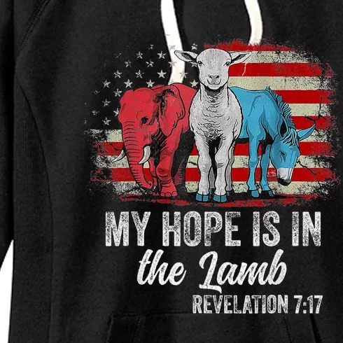 My Hope Is In The Lamb Scripture Elephant Donkey Us Flag Women's Fleece Hoodie