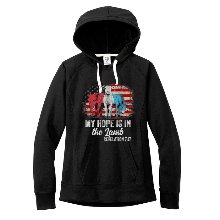 My Hope Is In The Lamb Scripture Elephant Donkey Us Flag Women's Fleece Hoodie